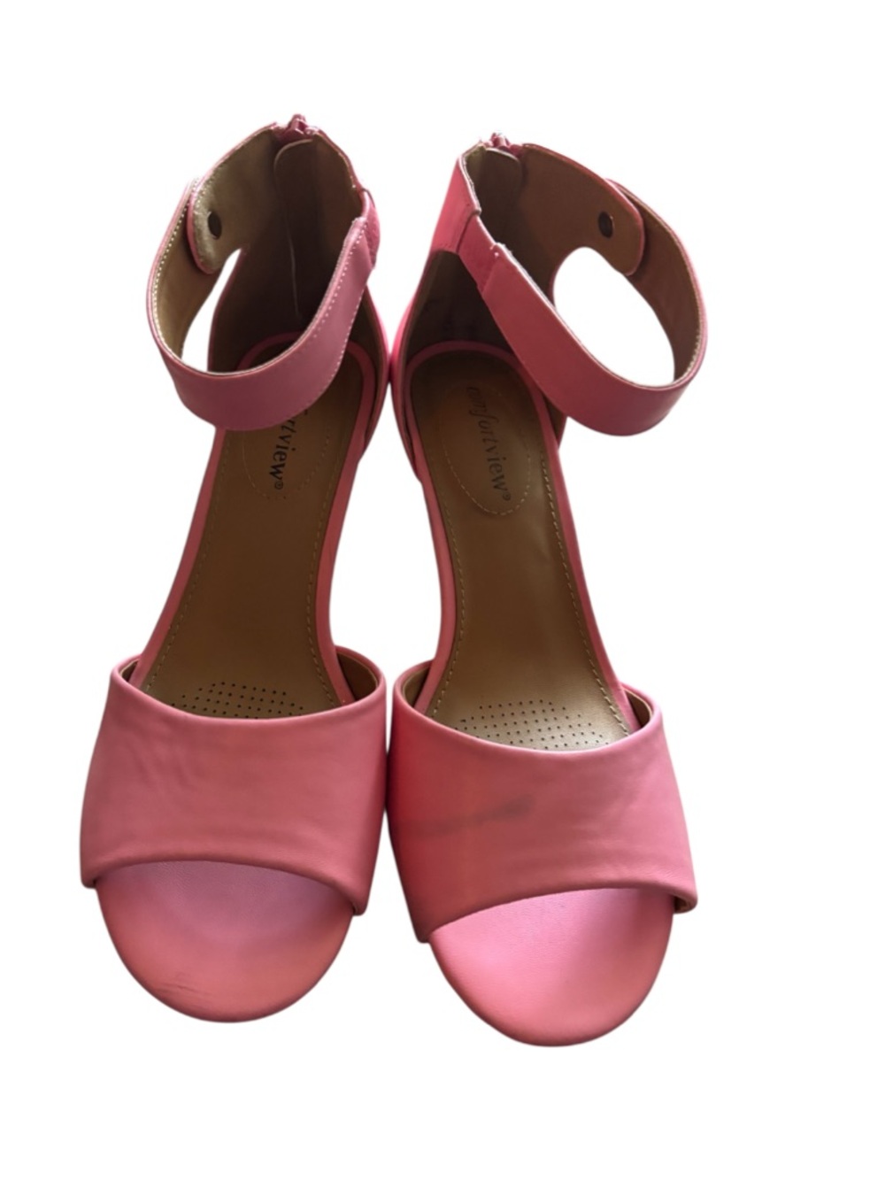 Comfortview Pink Ankle-Strap Open-Toe Heels. 7.5WW